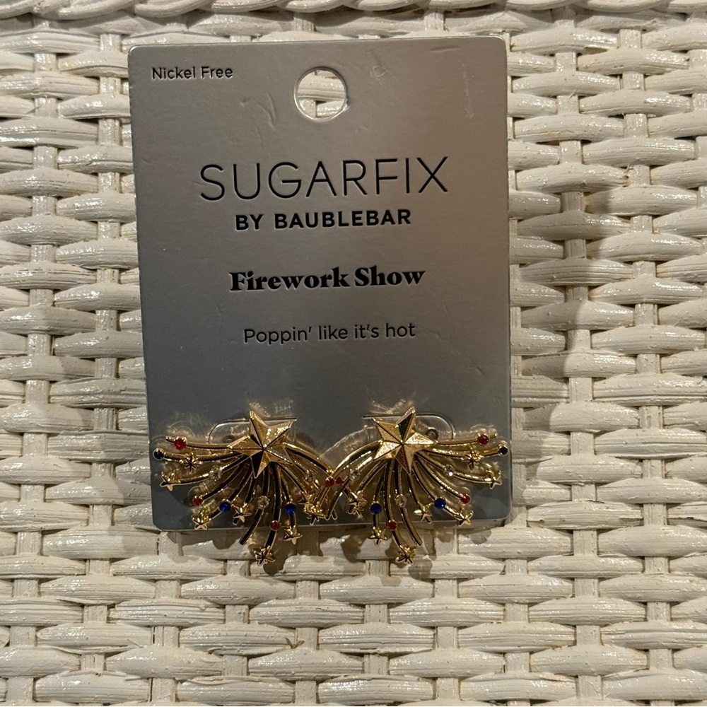 SUGARFIX by BaubleBar Firework Show Statement Earrings Red White Blue Gold NWT - Picture 3 of 6